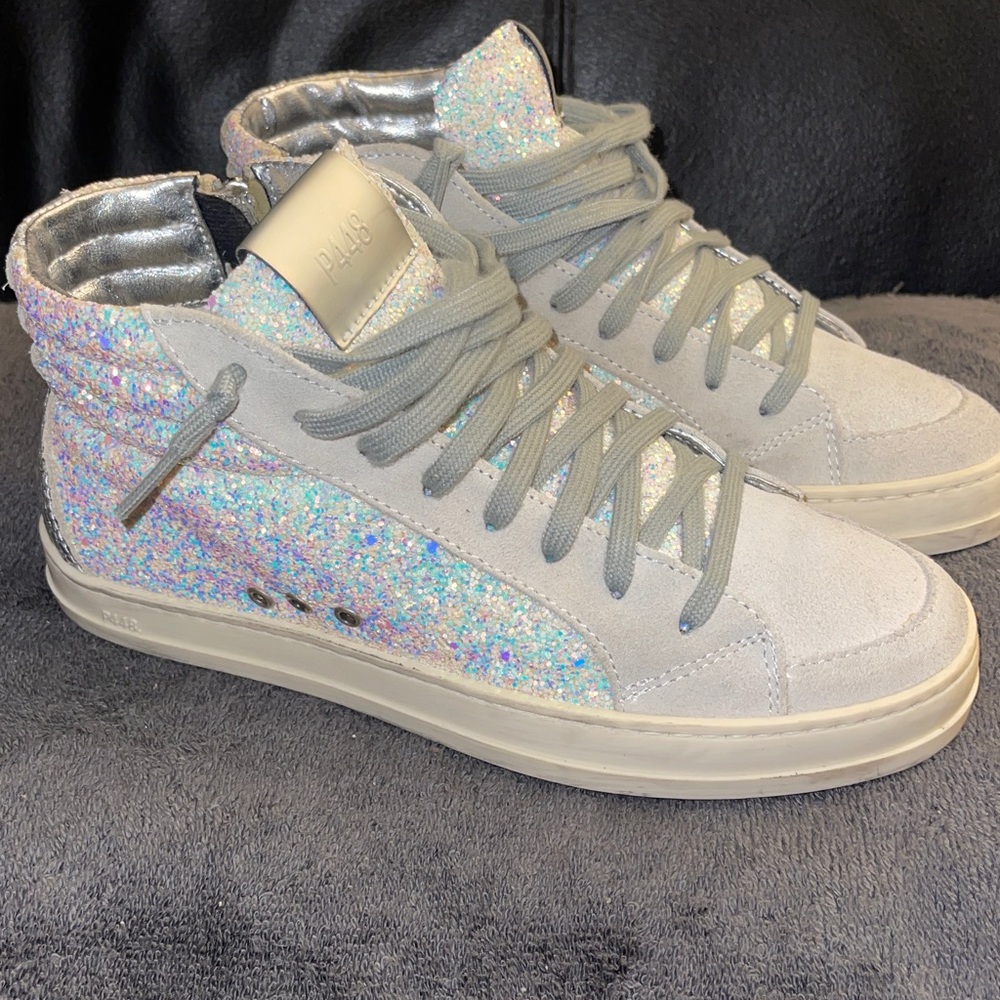 P448 Women Skate Glitter Mid Top Zip Accents Size 36 Eu/6us Like New